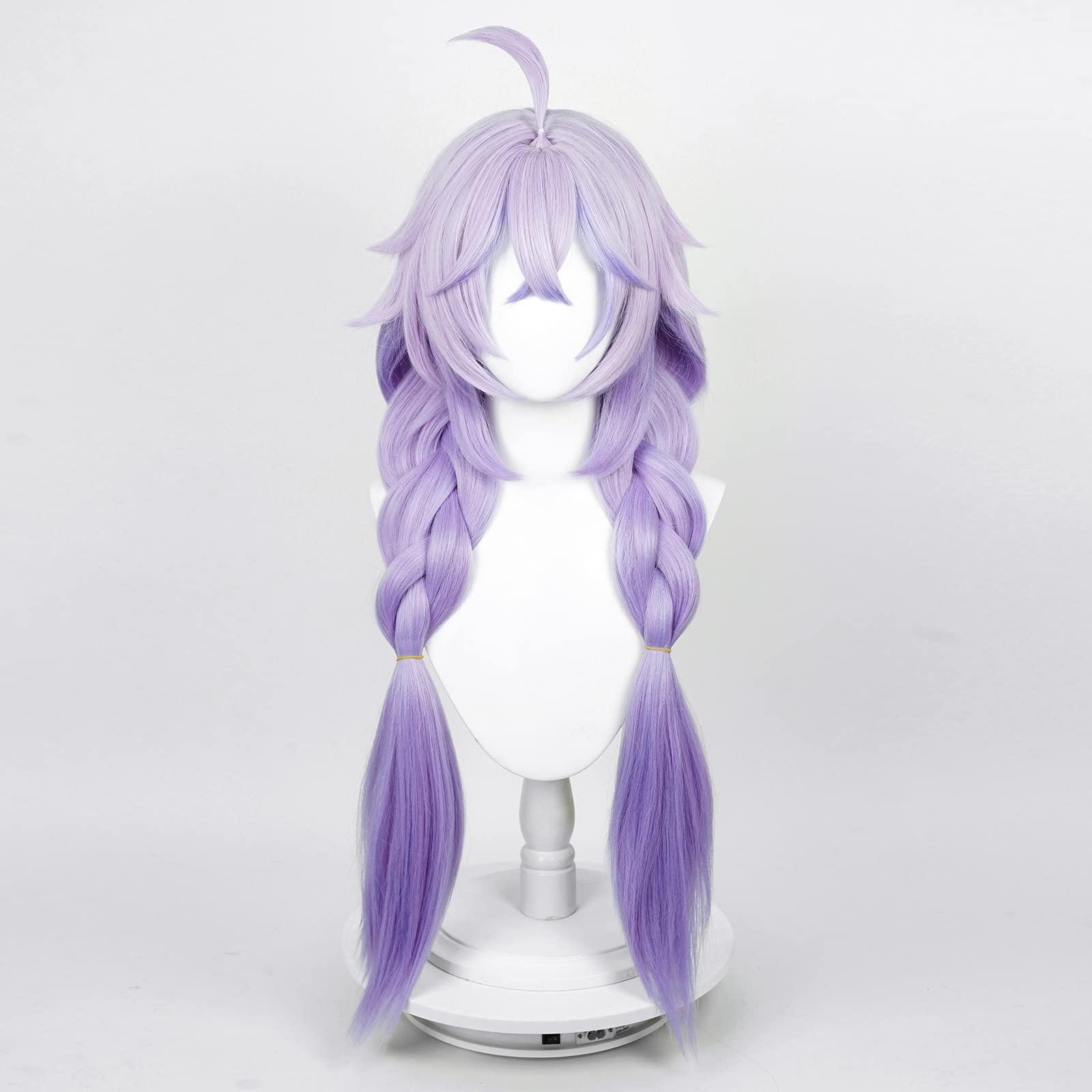 Aicos Aicos Purple Anime Wig with Double Braid, Long Cosplay Wig with Bangs, Heat Resistant Hair Wig for Women