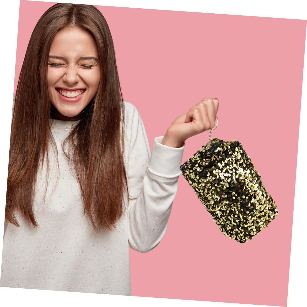 PLAFOPE PLAFOPE 1Pc Sequin Cosmetic Bag for Women Portable Travel Toiletry Makeup Organizer Capacity Square Storage Pouch Random Zipper Style