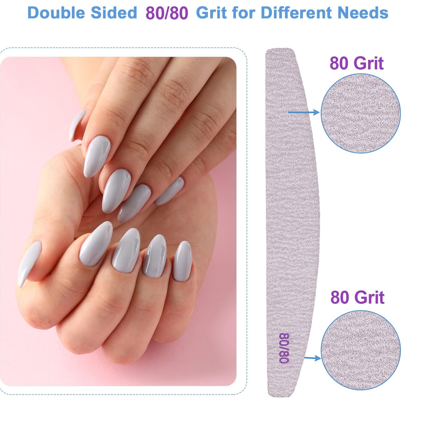 AhaTopia Nail Files 80/80 Grit (100 Pack), Emery Boards for Acrylic Nails and Gel Nails, Coarse Nail File 80 Grits Double Sided Emory Board Professional Nail Filers Reusable Washable Manicure Curved Gray Bulk