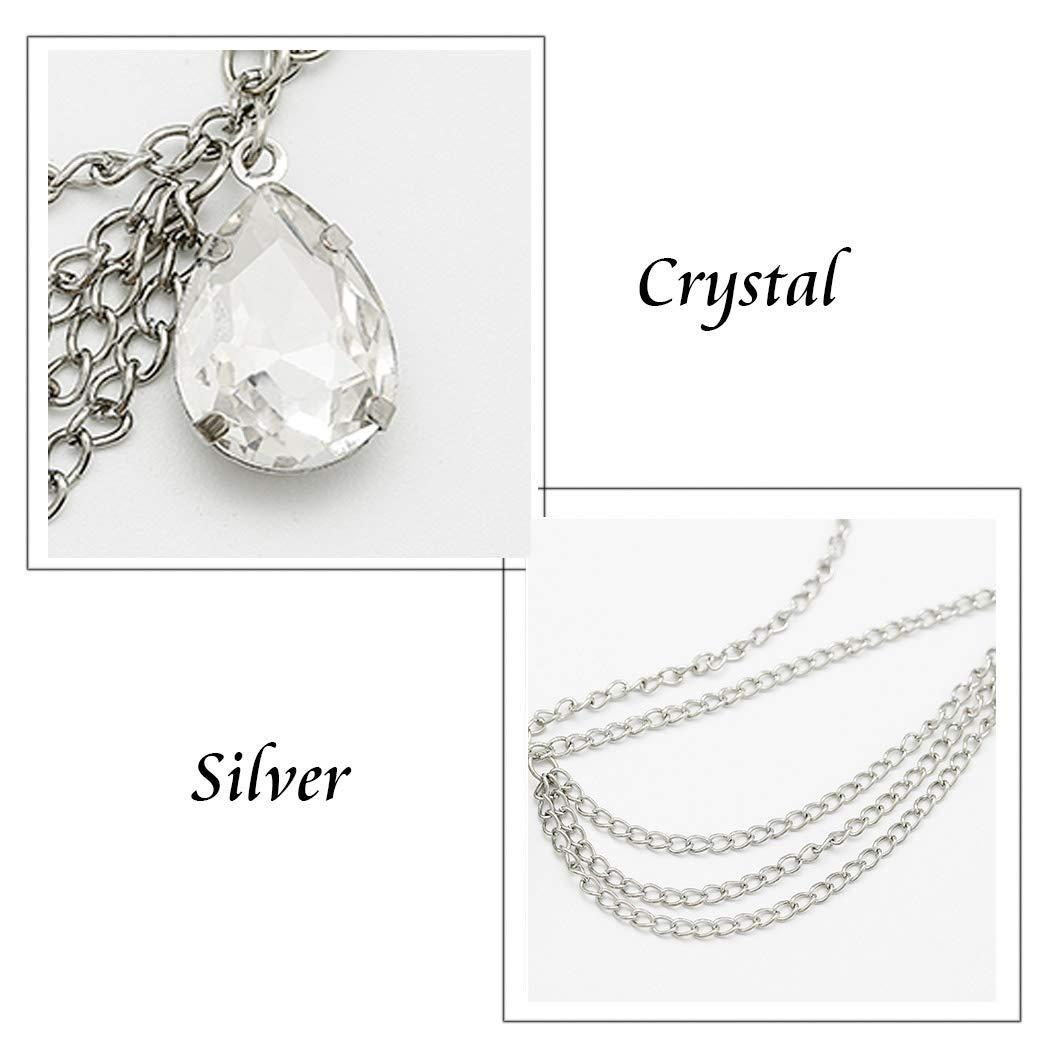 Gangel Gangel Silver Rhinestone Head Chain Drop-shaped Crystal Hair Piece Bohemia Hair Pendant Jewelry Wedding Prom Accessories Elegant Hair Chain Delicate Hair Accessory for Women