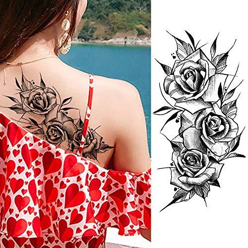 CFCYS Temporary Tattoo,Transfer Body Stickers 7 Sheets Sexy Rose Black Tattoo for Women Kids Arm Chest Thigh Leg Waist Tattoo Waterproof Removable Non-Toxics Safe