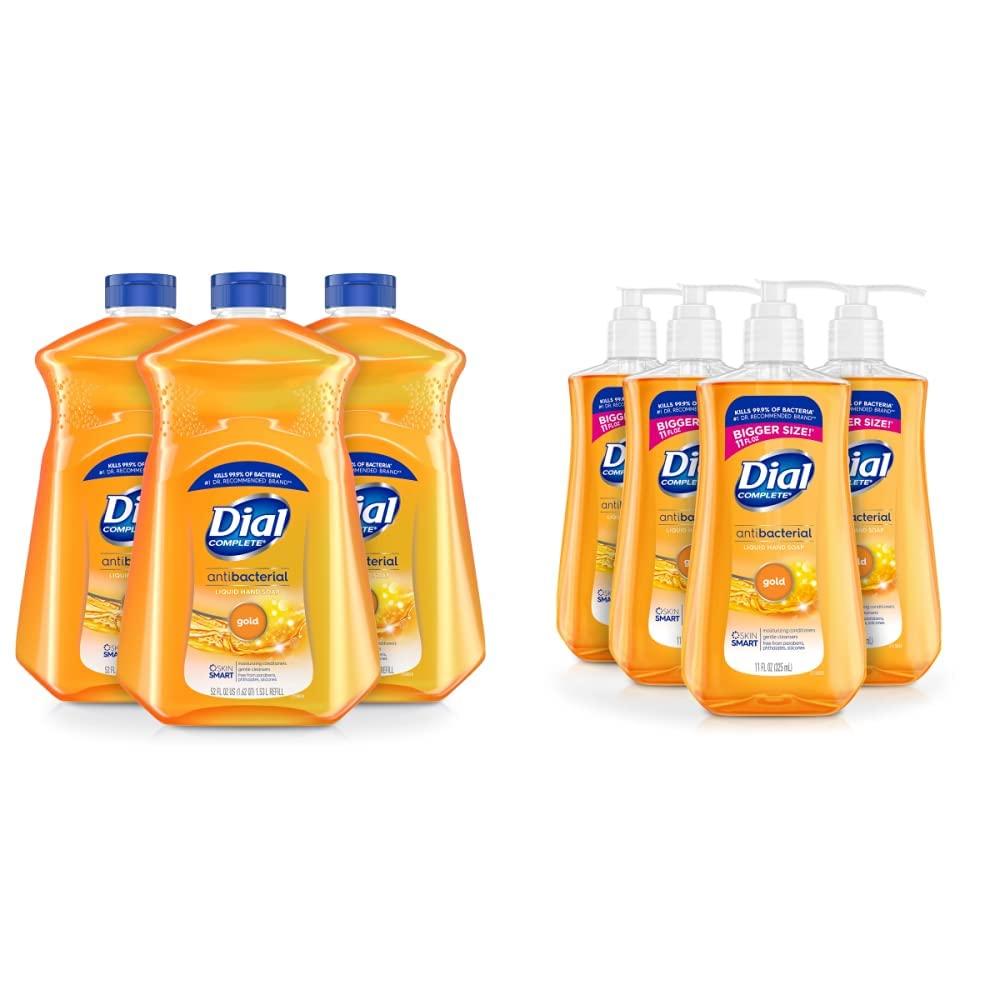 Dial Dial Complete Antibacterial Liquid Hand Soap Refill, Gold, 52 fl Oz (Pack of 3) & Complete Antibacterial Liquid Hand Soap, Gold, 11 fl oz (Pack of 4)