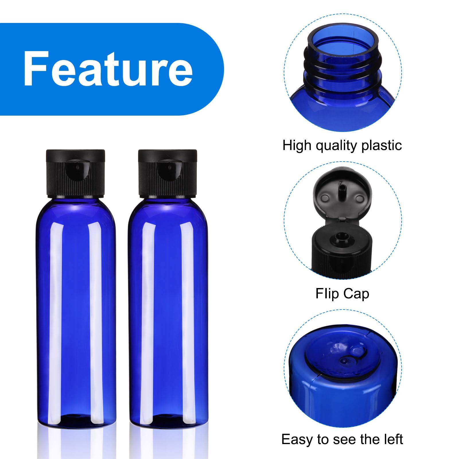uxcell uxcell 2 Oz Plastic Bottles with Flip Caps, 200 Pcs Reusable Travel Size Containers with Lids Plastic Squeeze Refillable Dispensing Bottles for Shampoo, Body Soap, Toner(Blue Black)