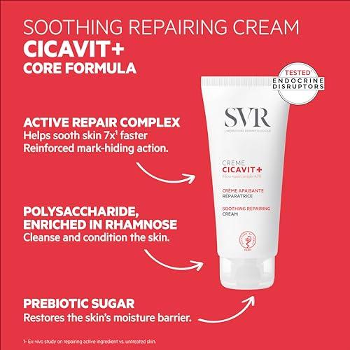 SVR SVR Cicavit+ Face & Body Cream With Shea butter, Prebiotic & Glycerin. Moisturizer to Reduce the appearance of Burns, Scars & Intensely Nourish to Relieve Irritation due to Dryness, 3.3 fl.oz