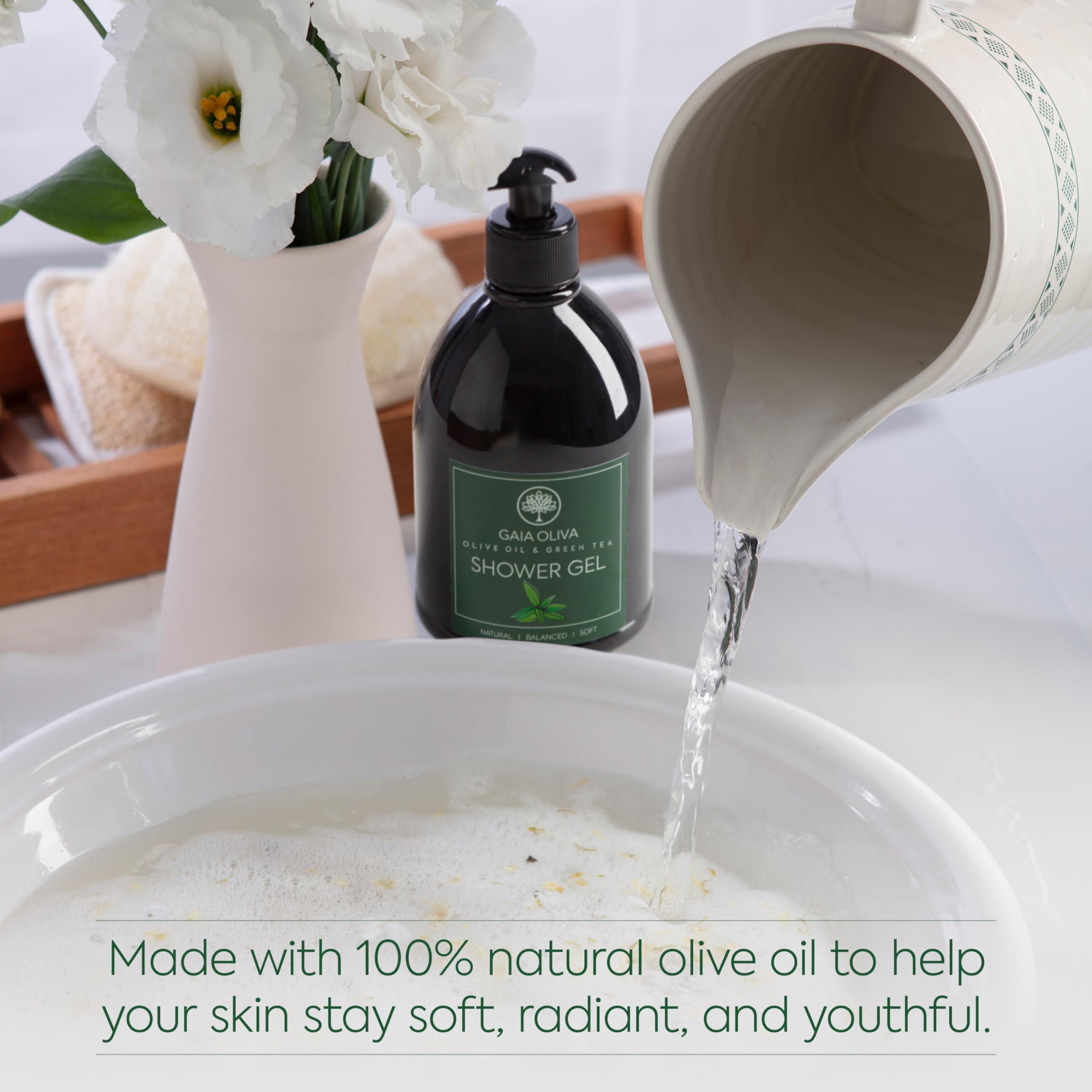 GAIA Oliva GAIA Oliva Liquid Shower Gel Moisturizing Body Wash Olive Oil, Bath Body Soap, Bottle 16.9 FL OZ (Pack of 2, Green Tea)