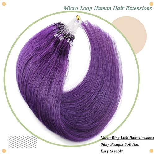 Yotty Yotty Purple Hair Extensions Real Human Hair Micro Ring Loop Micro Beads Link Colored Hair Extensions Lila 18inch 100strands 50gr