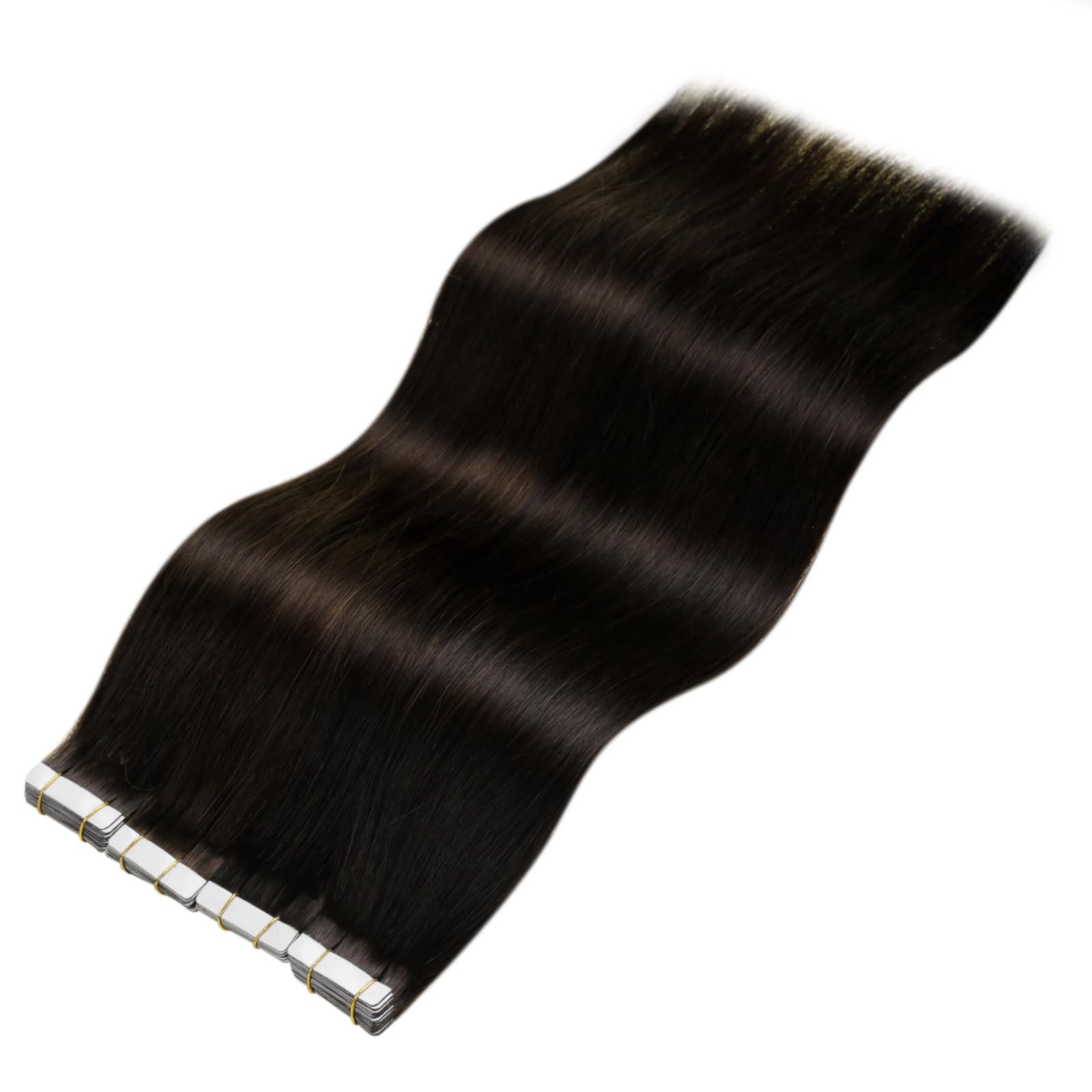 LAAVOO LaaVoo Tape in Extensions Human Hair Brown Tape in Hair Extensions Human Hair #2 Darkest Brown Hair Extensions Tape in Human Hair 14 Inch 20 Pcs 40 Gram Invisible Tape Extensions Human Hair