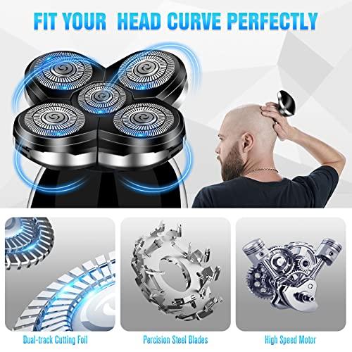 FONDFEEL FONDFEEL Head Shavers for Bald Men,Bald Shavers for Men Cordless Head Razors,5 in 1 Waterproof Wet Dry Electric Bald Head Shaver for Men Face Shaving,USB Rechargeable Rotary Shaver Facial Head Hair