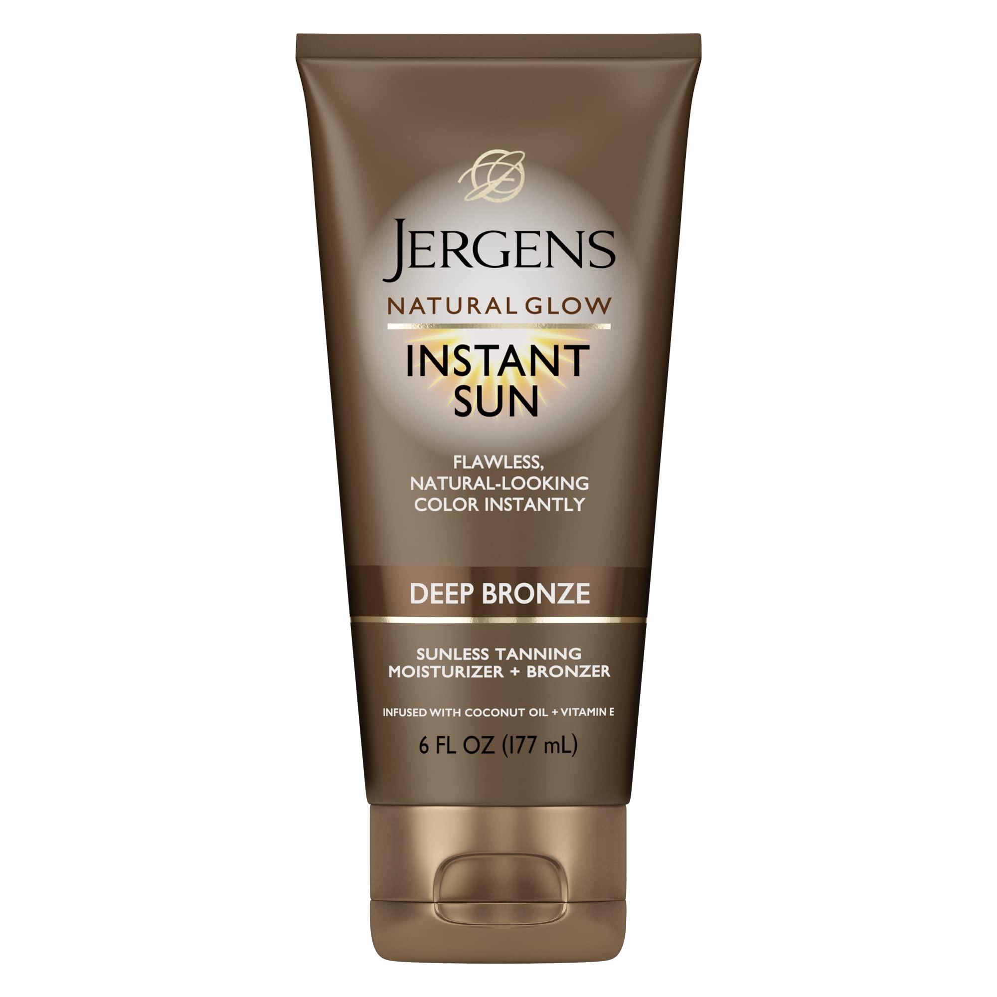 Jergens Jergens Natural Glow + Firming Daily Moisturizer Medium to Tan Skin Tones 7.5oz & Natural Glow Instant Sun Sunless Tanning Moisturizer + Bronzer, Self Tanner, Deep Bronze, for Natural-Looking Tan