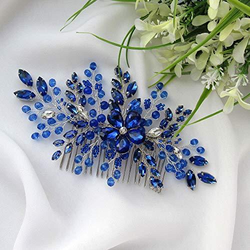 BERYUAN BERYUAN Women Royal Sapphire Opal Hair Comb Bridal Blue Crystal Flower Wedding Hair Accessory Gift for Her Party Headpiece for Bride Bridesmaid Girls(Blue)