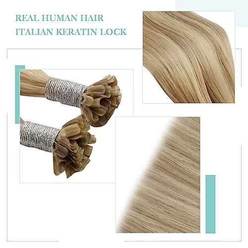 YoungSee YoungSee U Tip Hair Extensions Highlight Golden Blonde and Medium Blonde U Tips Extensions Human Hair Blonde Utip Hair Extensions Blonde Hot Fusion Hair Extensions Human Hair for Women 16In 1G/S 50G