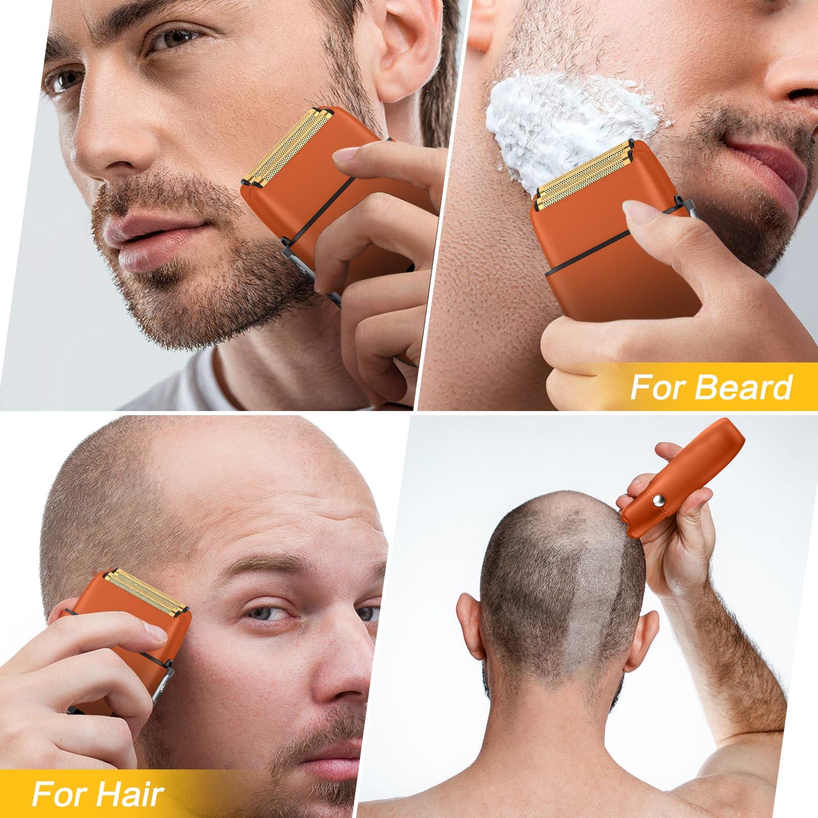 FACISACO Electric Razor, Electric Razor for Men Face, Electric Shavers for Men, Foil Shaver 3 Adjustable Speeds Rechargeable Waterproof Close Shave Trimmer with LED Display for Face/Beard/Head Shavers (Orange)