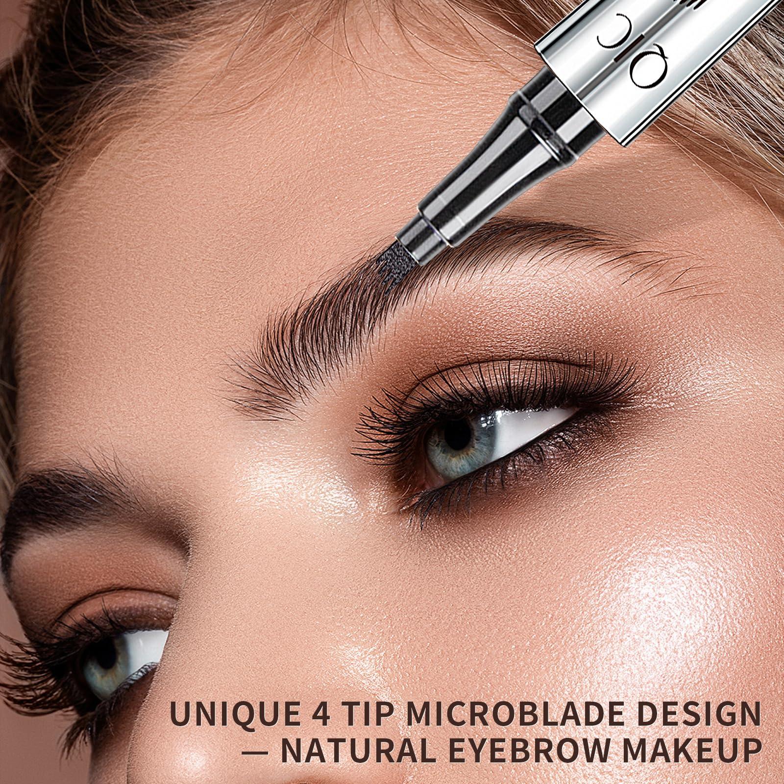 QIC QIC Eyebrow Pencil with 4 Tip Microblade for Natural Eyebrow Makeup Eyebrow Microblading Pen Waterproof &Smudge-Proof (4# Black)