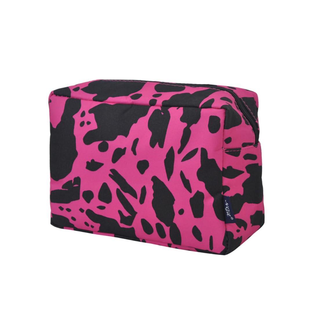 NGIL NGIL Makeup Bag for Women, Cute Cosmetic Bag, Lightweight Toiletry Make up Bag, Large Aesthetic Organizer Storage Pouch for Girls, Large Pouch, Toiletry Pouch (Hot Pink Cow- Hot Pink)