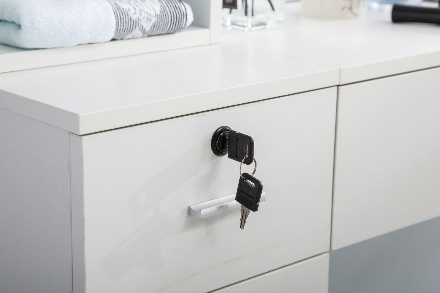 BarberPub BarberPub Wall Mount Barber Station with 6 Hair Dryer Holders Salon Hair Styling with Mirror Dressing Table Beauty Salon Spa Equipment Set 3026+3036 (White)