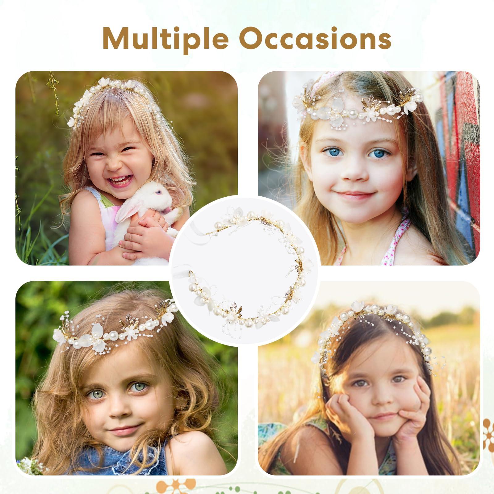 Sumotia Sumotia 3 Pcs Flower Girl Headpieces Headband Hair Accessory Pearl Princess Flower Crown for Birthday Party Prom Wedding Photography