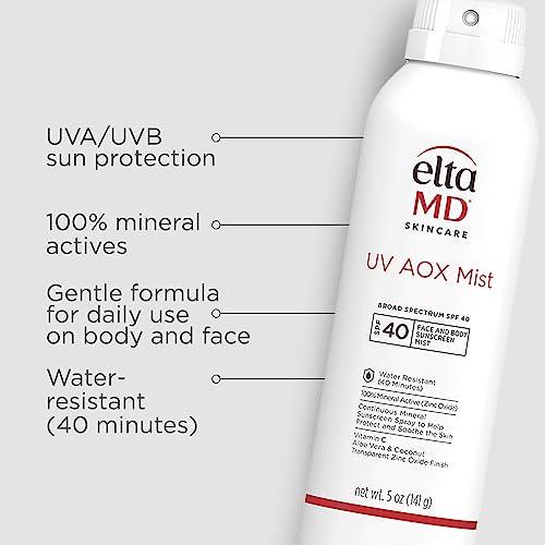 EltaMD EltaMD UV AOX Mist Mineral Sunscreen Spray, SPF 40 Spray Sunscreen for Face and Body, Zinc Oxide Formula, 5 oz Bottle
