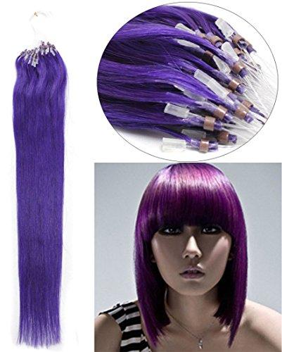 Yotty Yotty 100% Remy Human Hair Extensions Micro Ring Loop Bead Tipped Hair 16''18''20''100S (Purple, 18Inch 0.5g/s)