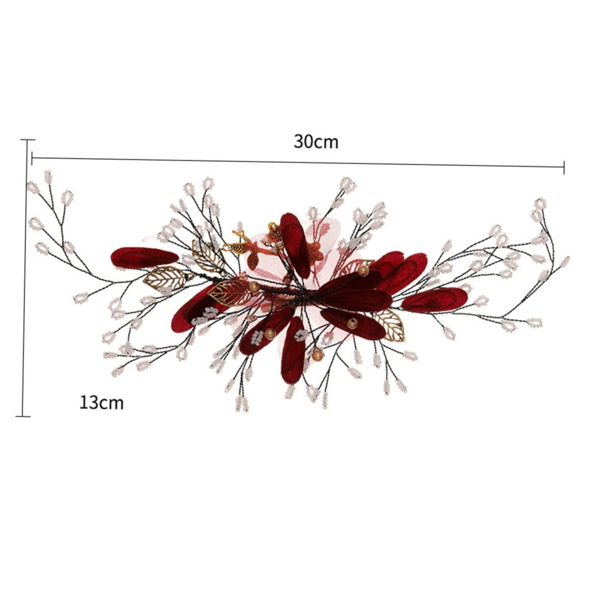 Beatifufu Beatifufu Red Flower Bridal Hair Clip Clip for Hair Floral Hair Clamp Barrette Set