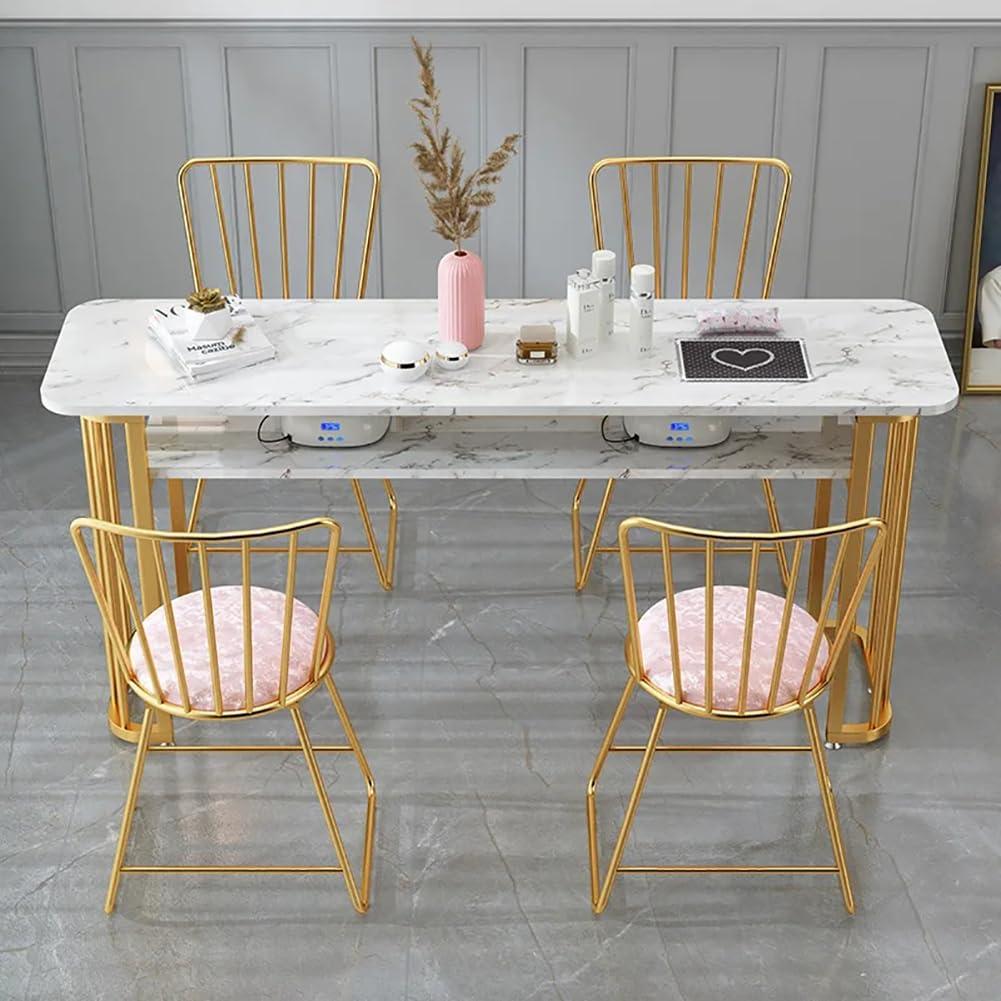 BOYITES BOYITES Marble Manicure Table for Art Nail Shop, Manicure Desk for Technician, Professional Manicura Work Station, Manicurist Table for Manicure Shop with Golden Table Legs,C,120cm
