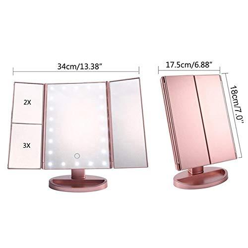 REDSHORE REDSHORE USB Tri-fold Makeup Mirror, 1x/2x/5x/10x Magnifying Led Cosmetic Mirror,90° Rotation Beauty Mirror for Home Tabletop Bathroom Shower Travel (Champagne Gold)