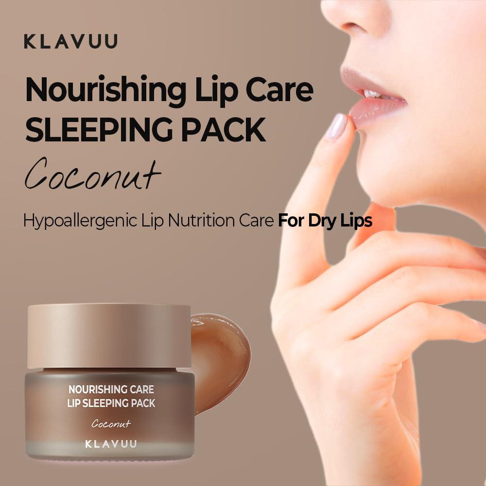 KLAVUU Klavuu Lip Mask Sleeping Pack (0.7oz) Overnight Deep Hydrating Korean Lip Balm Treatment for Very Dry, Chapped Lips | Lip Lightening & Plumping with Instant Hydration | Gentle Exfoliating (Coconut)