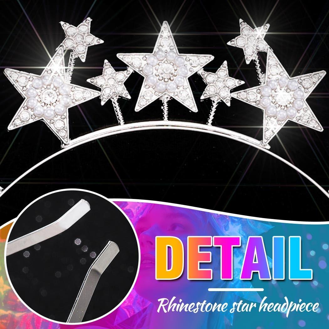 CAKURE CAKURE Star Halo Crown Headband Silver Rhinestone Celestial Wedding Tiaras Crystal Mary Headpiece Party Wedding Hair Accessories for Women and Girls