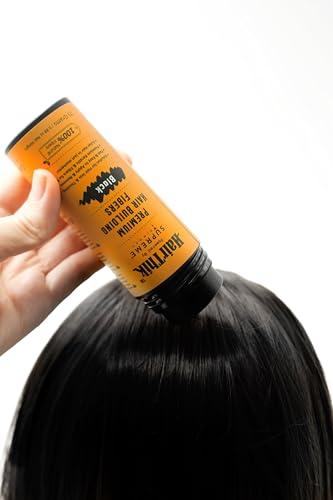 Supreme Trimmer Hair Building Fibers 8-in-1 Kit | includes 25G Keratin Fibers, Pump Nozzle, 2 Hairline Cards, S&L Shaker, Brush, Wipes, Mirror | Conceal Thicken Thinning Balding Hair | Men & Women (Black)