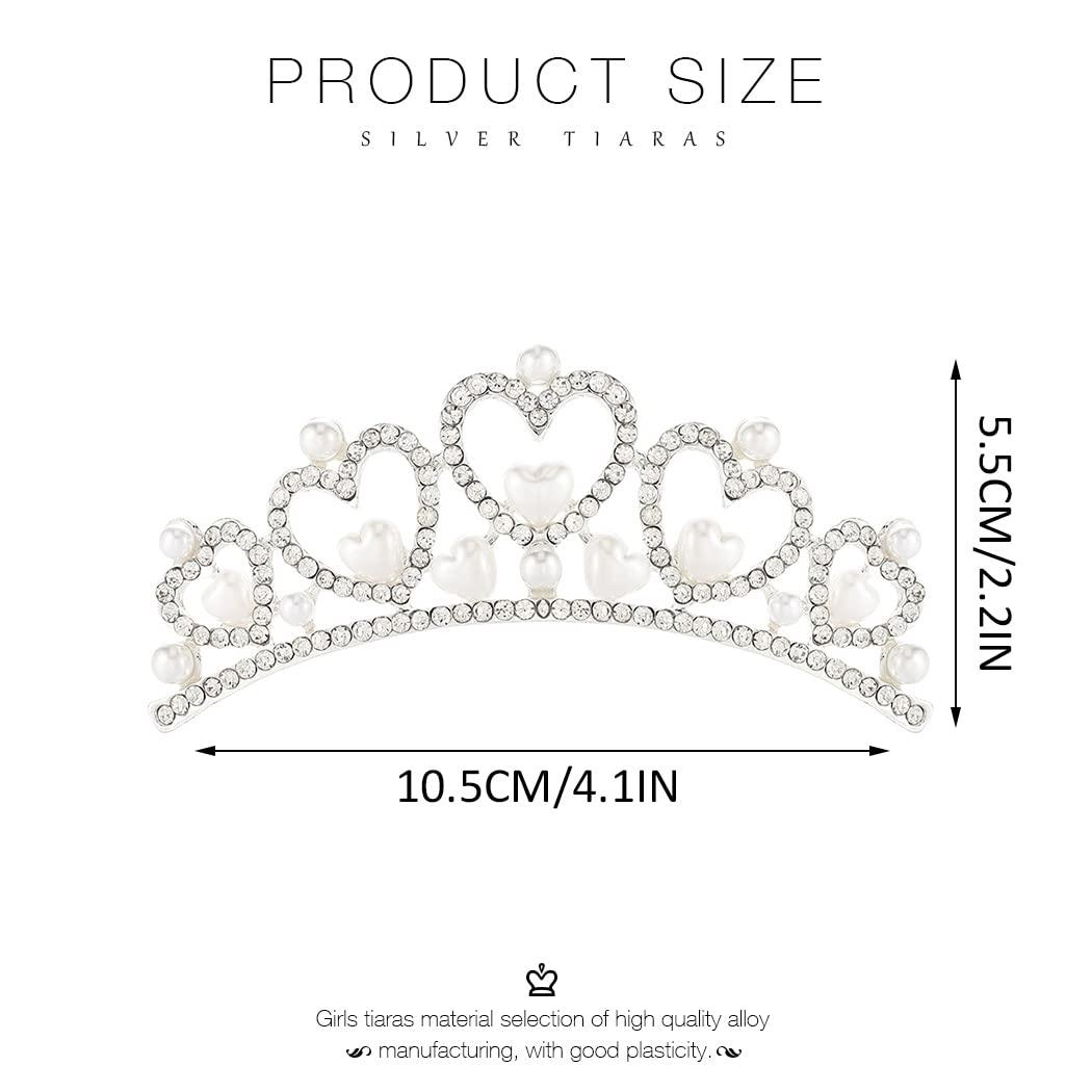 Kilshye Kilshye Princess Tiara Comb Pearl Heart Crown Combs Silver Rhinestones Hair Piece Bride Costume Hair Accessories for Women and Girls