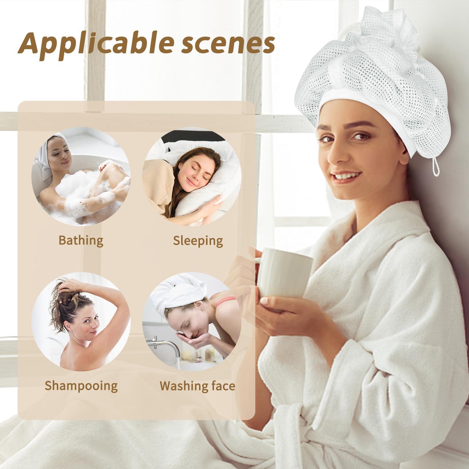 Melivs Net Plopping Cap for Drying Curly Hair, Upgraded Net Plopping Cap for Drying Hair Plopping Net with Adjustable Strap Reusable Diffuser Cap for Curly Hair Net Plopping Satin Diffuser Cap, White