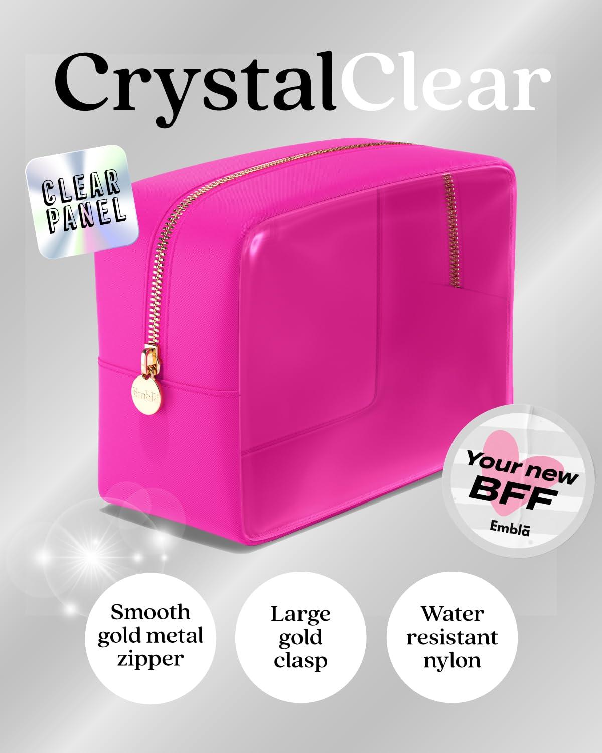 Embla Clear Cosmetic Bags Set of 3, Mini Small Large Makeup Bags For Women Clear Pouch Cosmetics Cases Zipper Cute Pouches Make Up Travel Toiletry Essentials Preppy Purse Organizer Makeup Cases, Fuchsia