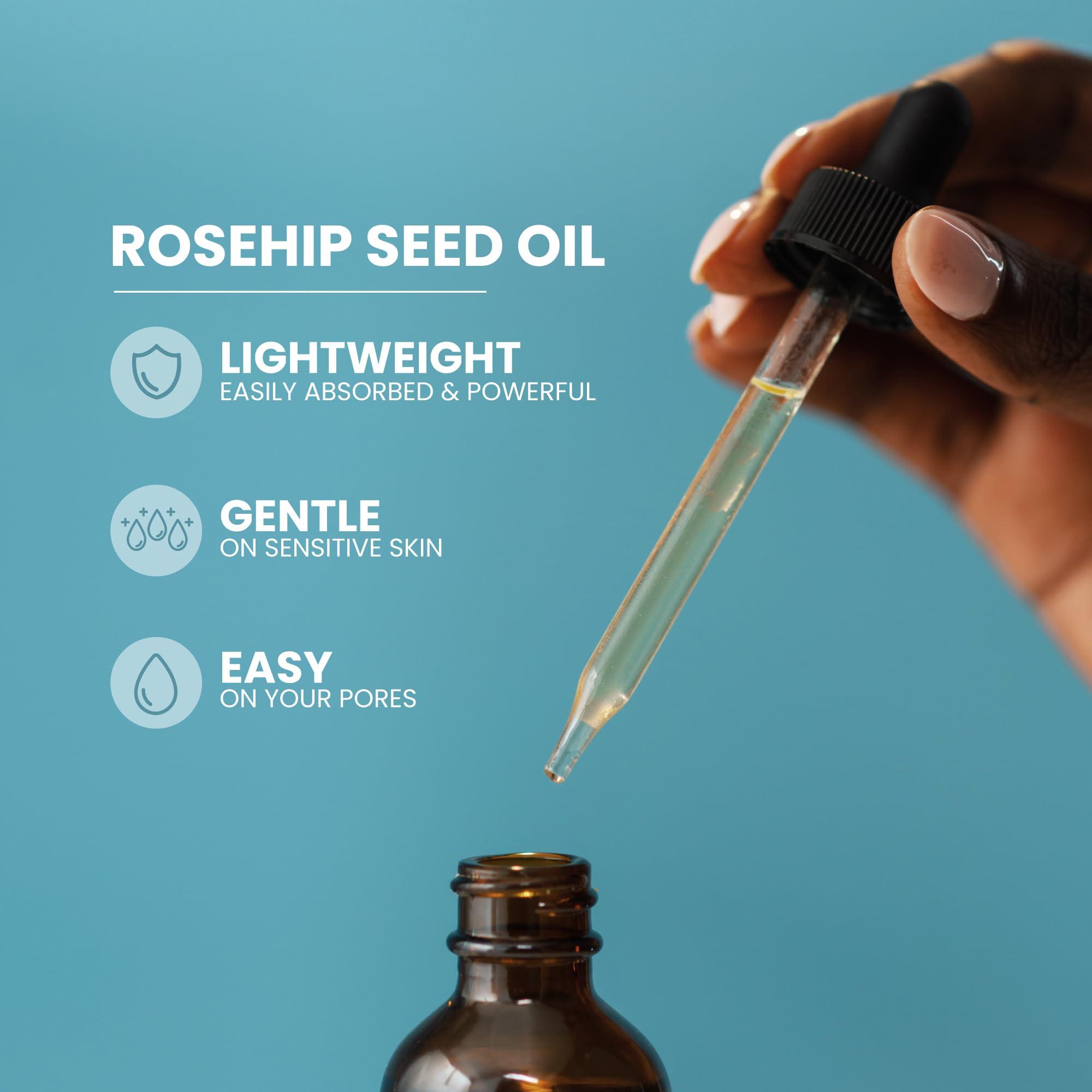 Eva Naturals Pure Rosehip Seed Oil (2 Fl Oz)- Rosehip Oil for Face Aids Stretch Mark and Scar Removal - Facial Oil Reduces Inflammation, Collagen for Radiant Skin - Face Oil - Best Rose Hip Oil for Face