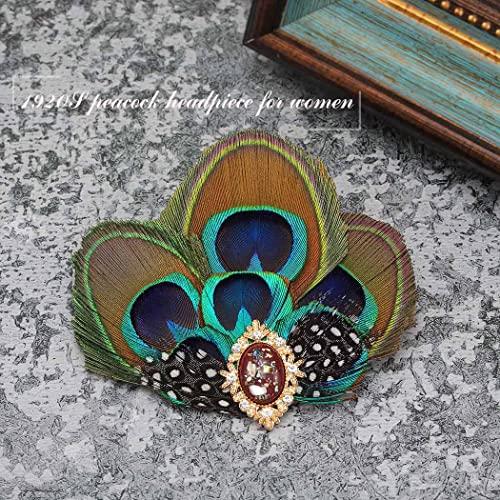 Asooll Asooll Peacock Feather Hair Clip 1920s Flapper Headpiece Great Gatsby Red Crystal Hair Jewelry Festival Costume Hair Accessories for Women and Girls