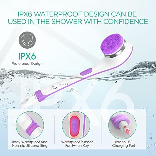 VOYOR VOYOR Electric Body Brush Back Scrubber for Shower Rechargeable Exfoliating Bath Brush Powered Shower Brush with Non-Slip Long Handle Deep Cleansing, Exfoliation, Massaging Spin Brush BC100 (Purple)