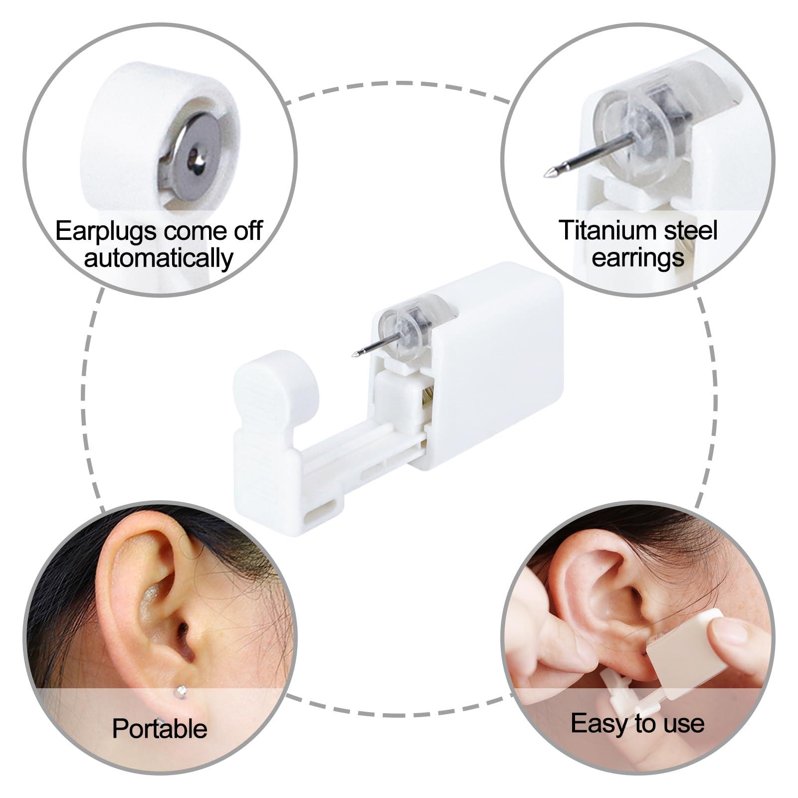 HAIJSEVR 4 Pcs Ear Piercing Kit Painless, Piercing Kit Disposable with Ear Studs, Ear Piercing Gun Safety Asepsis, Peircing Kit Self Piercing Gun with Sterilised Cotton Pads for Women Men