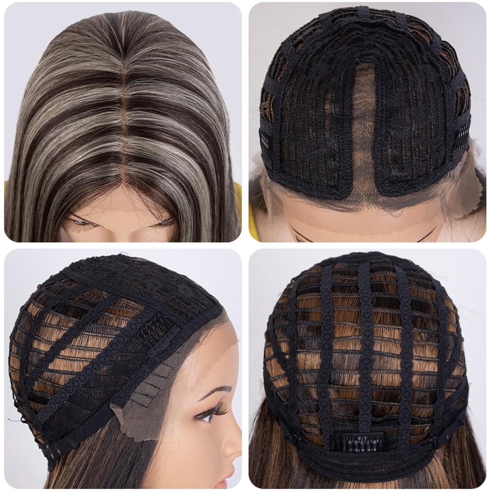 Adhdyuud Adhdyuud Cosplay Synthetic Lace Wig Straight Hair 30\" Ombre Blonde Wig Cosplay Wig For Black Women APRIC 130%#Lace Front#30inches