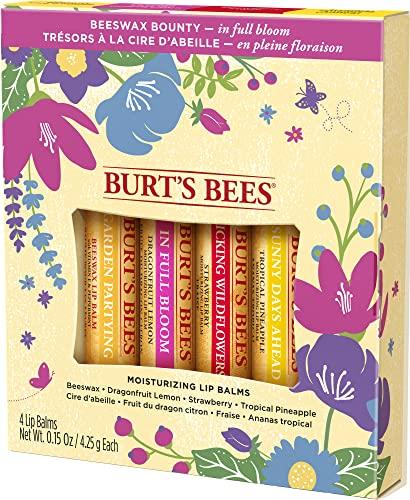 Burt's Bees Burt's Bees Gifts, 4 Lip Balm Products, In Full Bloom Set - Original Beeswax, Dragonfruit Lemon, Tropical Pineapple & Strawberry (4 Pack)