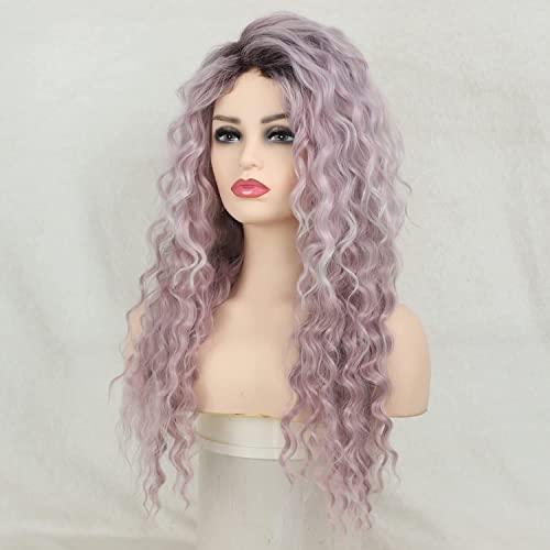 Fencca Fencca Purple Wig Long Curly Wigs for Women Ombre Purple Wavy Curly Synthetic Wig Free Part Natural Looking Wig