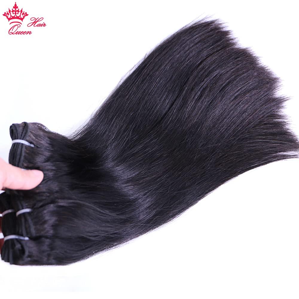 Queen Hair Queen Hair Products Double Drawn Virgin Human Hair Bundles With Frontal Brazilian Bone Straight Hair Extensions 13x4 Lace Frontal With Bundles (12 14 16 frontal 10)