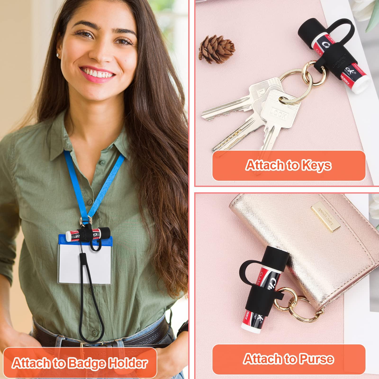 Desing Wish Desing Wish Silicone Chapstick Holder with Cap Cover, 0.6\'\' Diameter Portable Lip Balm Holder Key Chain Sleeve Chapstick Keychain Holder with Wrist Strap Lanyard - Black