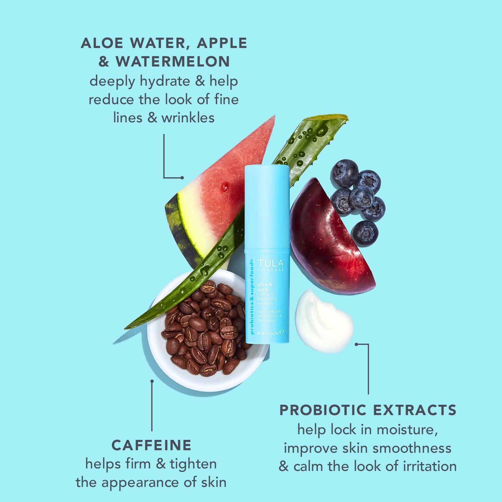 TULA TULA Skin Care 24-7 Power Swipe Hydrating Day & Night Treatment Eye Balm 0.23 oz + Glow & Get It Cooling & Brightening Eye Balm 0.35 oz, 2 Piece Set