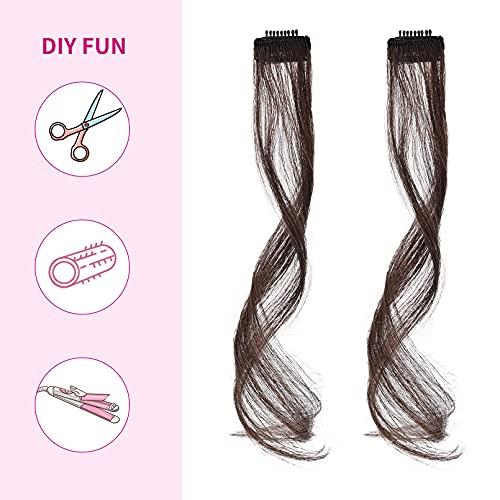REECHO REECHO Long Side Air Bangs, Wavy Curly Clip in Curtain Bangs Front Side Bangs Face-Framing Highlights for Women Daily Use 2 PCS Set Long Temples-Black Brown