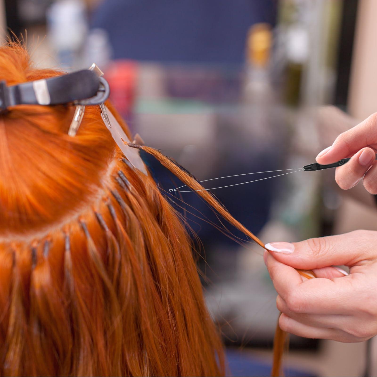 KALIONE 20Pcs Hair Extension Loop Needle Threader Pulling Hook Tool Wire Pulling Hook Tool for Hair Extension, Black Loop Threader for Hair Feather, Bead and Hair Extensions Loop Tools