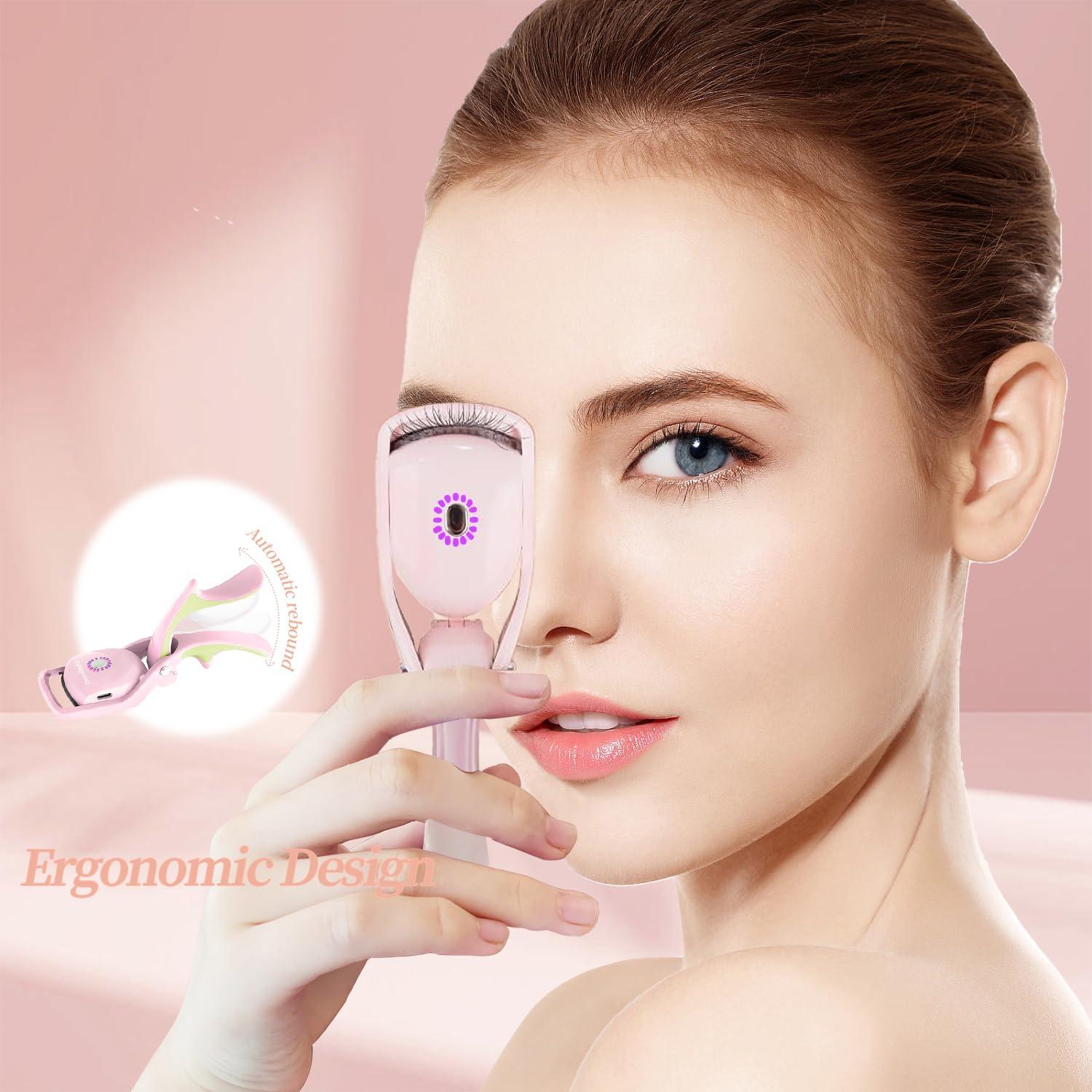 Denabuty Denabuty Heated Eyelash Curlers, Rapid Heated Lash Curler Electric Quick Natural Curling for Long Lasting with Sensing Heating Silicone Pad, 3 Tempreture Setting & USB Rechargeable, Pink
