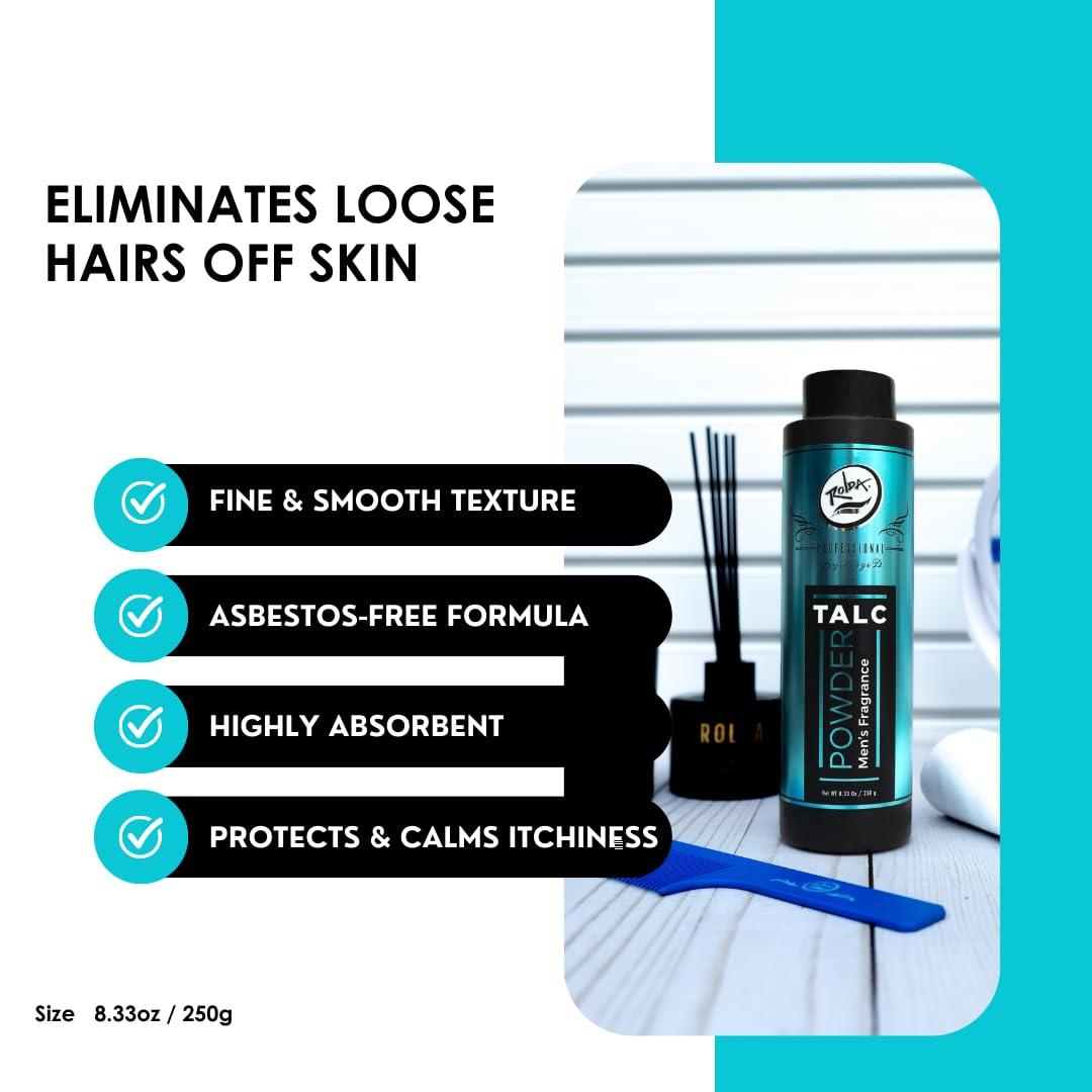 Rolda Rolda Men\'s Barber Talc Powder - White Talcum Powder After-Shave Solution is Highly Absorbent and Provides A Fresh, Clean Feeling After Every Shave, Helping to Calm Itchy Skin and Prevent Irritation