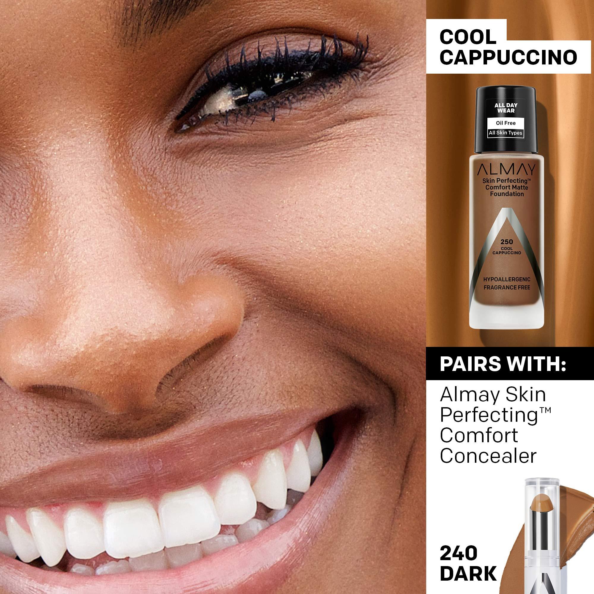 Almay Almay Skin Perfecting Comfort Matte Foundation, Hypoallergenic, Cruelty Free-Fragrance Free, Dermatologist Tested Liquid Makeup, Cool Cappuccino, 1 Fluid Ounce