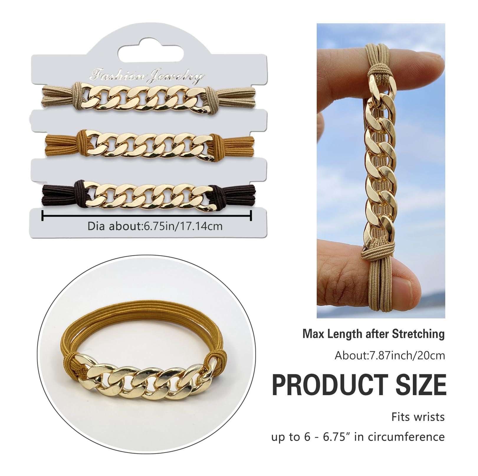 LOTMIAI Bracelet Hair Ties, Ponytail Holders Cute Strong Elastic Band with Gold Jewelry for Red Blonde Brown Hairs