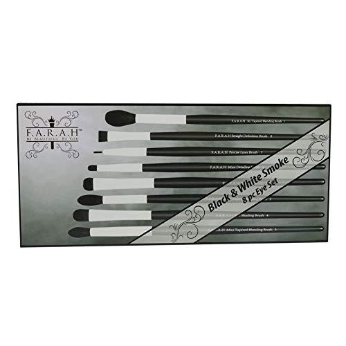 F.A.R.A.H 8 Piece Black and White Smokey Brushes Eye Set Makeup Brush Kit by F.A.R.A.H