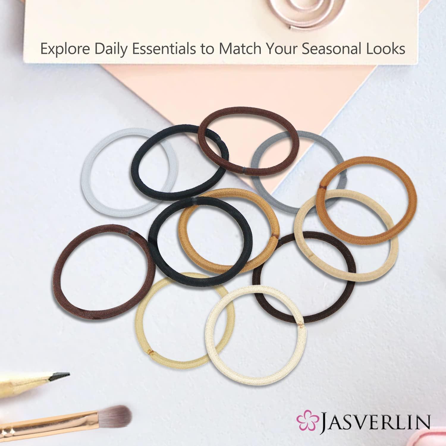 JASVERLIN JASVERLIN Blonde Hair Ties Elastic for Women, No Metal 4mm Hair Tying Bands Ponytail Holders for Braided Thick Long Straight Styling Accessories 50 Pieces (Sandy Blonde)