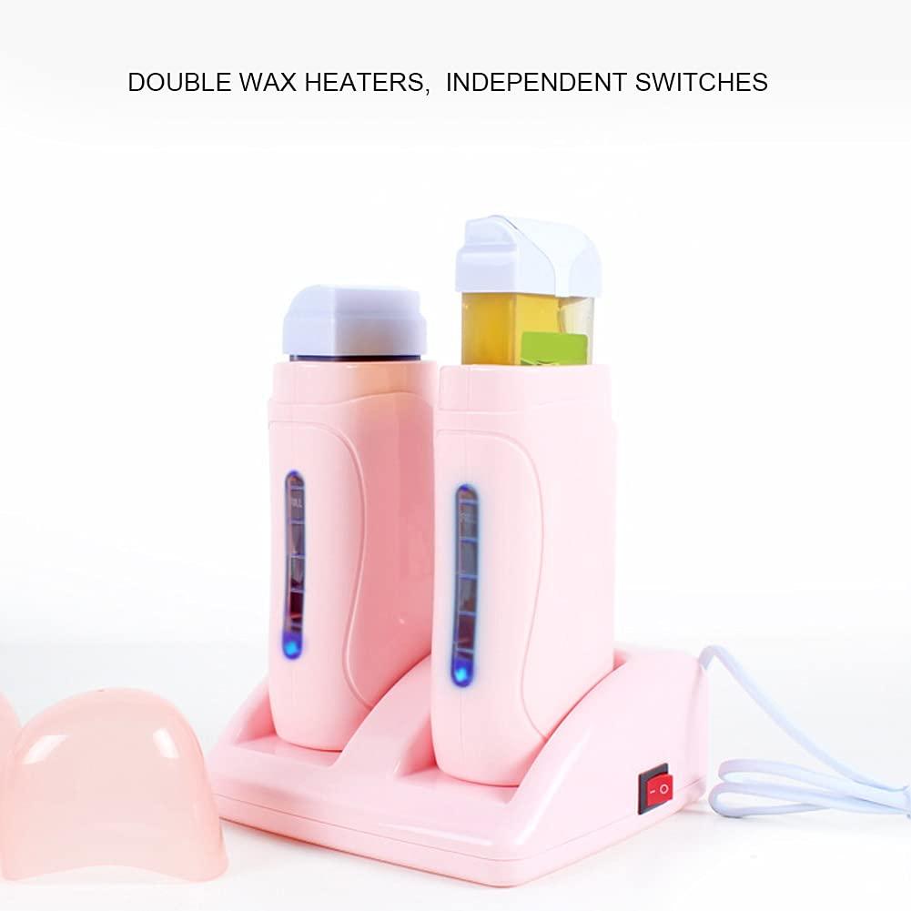 plplaaoo Wax Warmer for Hair Removal, Hair Removal Wax Warmer, Professional Double Wax Heaters Hair Removal Wax Machine, Roller Waxing Kit, for Women Men Hair, Eyebrow, Facial, Armpit(US-110V), wax warmer